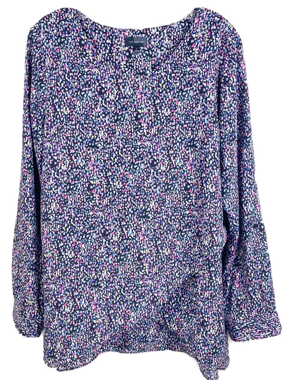 The Limited Navy Multi-Color Printed Long Sleeve Blouse